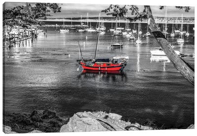 Red Boat Monterey Harbor Canvas Art Print - Monterey