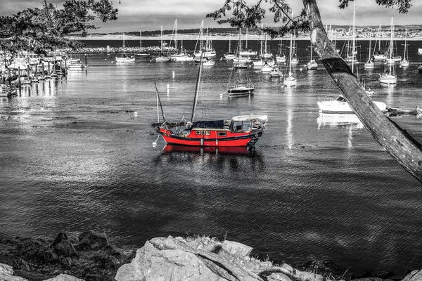 Monterey: Red Boat Monterey Harbor by Joseph S. Giacalone