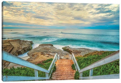 Lets Go Down To Windansea Beach Canvas Art Print - Stairs & Staircases