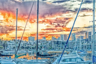 Fiery Harbor Sunrise by Joseph S. Giacalone framed canvas print