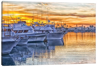 Fishing Boats At Sunrise Canvas Art Print - Golden Hour