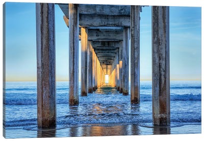Caught The Sun At Scripps Pier Canvas Art Print - Nautical Scenic Photography
