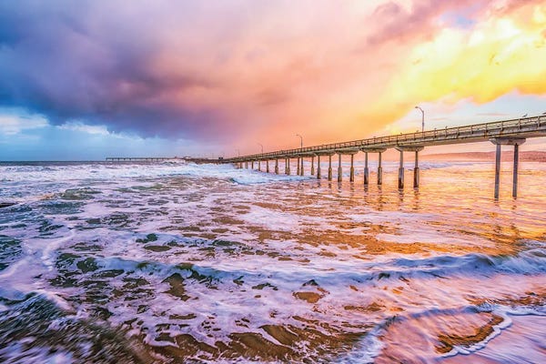 California: Cool And Warm Sunrise Ocean Beach Pier by Joseph S. Giacalone