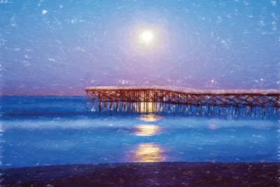 Moon Over Crystal Pier by Joseph S. Giacalone framed canvas print
