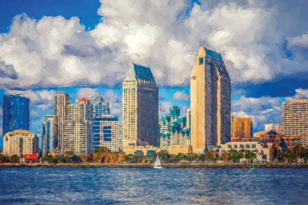 San Diego Skylines: Colorful San Diego Skyline by Joseph S. Giacalone
