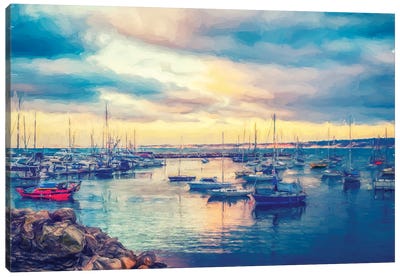 The Colors Of A Monterey Bay Sunset Canvas Art Print - Harbor & Port Art