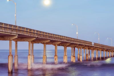 Moon Over Ocean Beach Pier by Joseph S. Giacalone acrylic art print