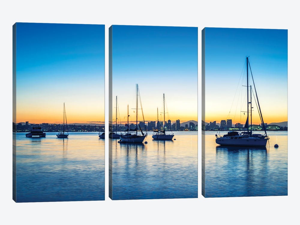 The Blue Hour At San Diego Harbor by Joseph S. Giacalone 3-piece Canvas Art