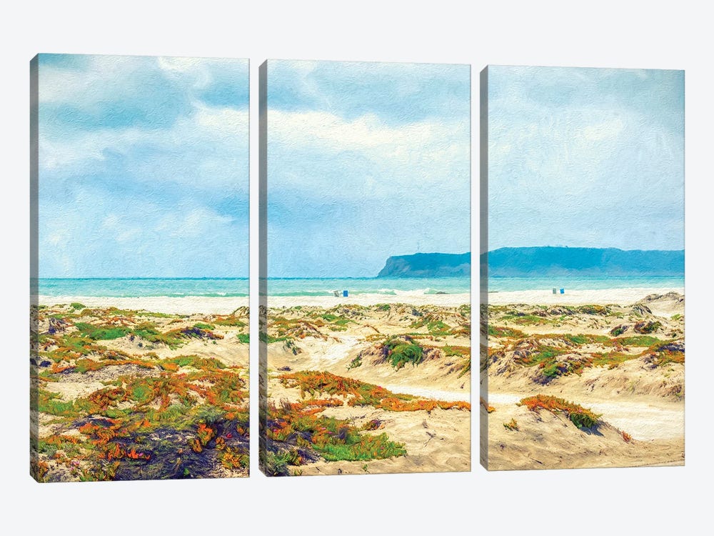 Spring Day At Coronado Central Beach, Painterly Style by Joseph S. Giacalone 3-piece Canvas Art