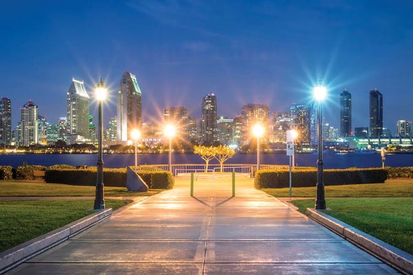 San Diego Skylines: San Diego Skyline By Lamplight by Joseph S. Giacalone