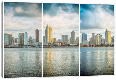San Diego Skyline Triptych Canvas Art Print - San Diego Art