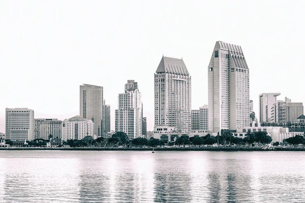 San Diego Skylines: A San Diego Skyline Minimalist Monochrome by Joseph S. Giacalone