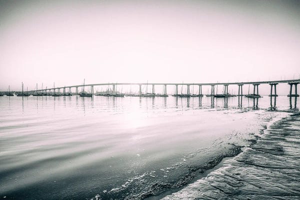 Docks & Piers: San Diego Harbor Coronado Bridge Monochrome by Joseph S. Giacalone