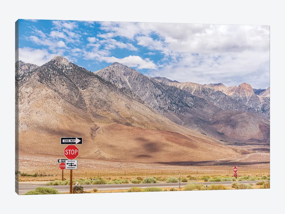 Signs On Highway 395 Sierra Nevada Mountains by Joseph S. Giacalone 1-piece Canvas Art Print