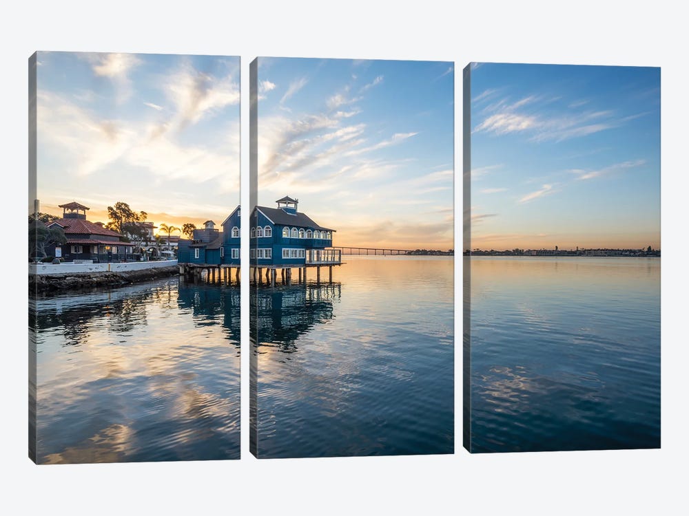 San Diego Harbor Sunrise At Seaport Village by Joseph S. Giacalone 3-piece Canvas Wall Art