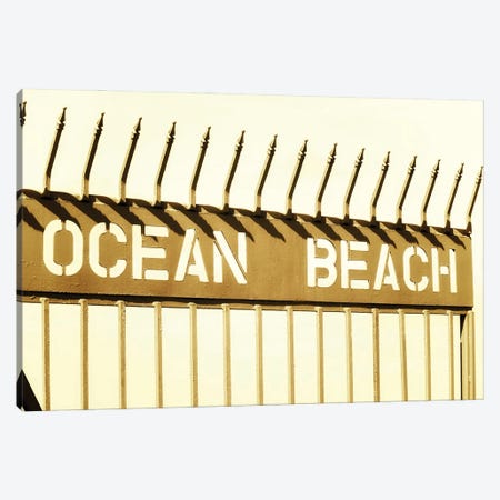 Ocean Beach Pier Sign Vintage Mononchrome Canvas Print #JGL571} by Joseph S. Giacalone Art Print