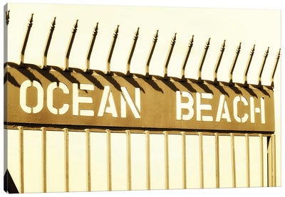 Ocean Beach Pier Sign Vintage Mononchrome Canvas Art Print - Joseph S Giacalone