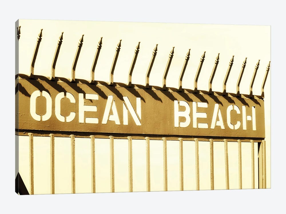 Ocean Beach Pier Sign Vintage Mononchrome by Joseph S. Giacalone 1-piece Canvas Artwork