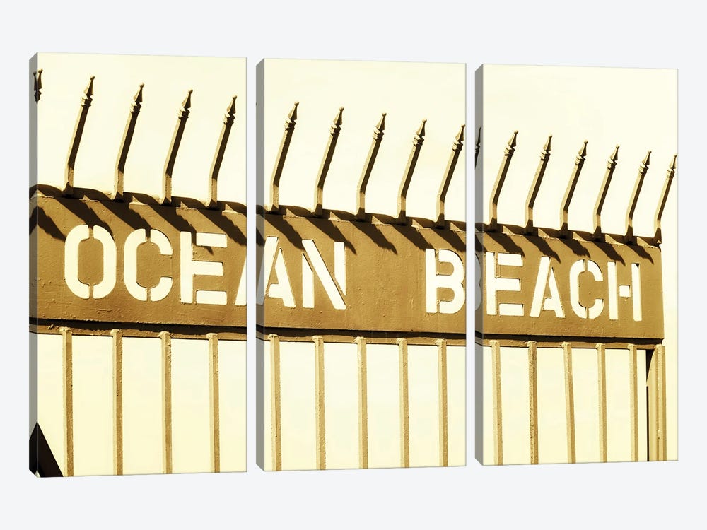 Ocean Beach Pier Sign Vintage Mononchrome by Joseph S. Giacalone 3-piece Canvas Art