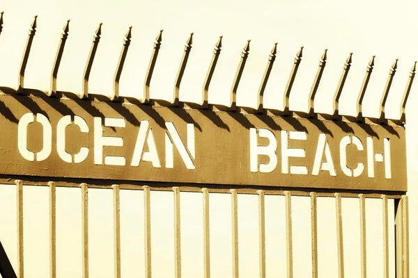 Signs: Ocean Beach Pier Sign Vintage Mononchrome by Joseph S. Giacalone