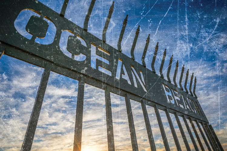 Vintage Texture Ocean Beach Pier Sign