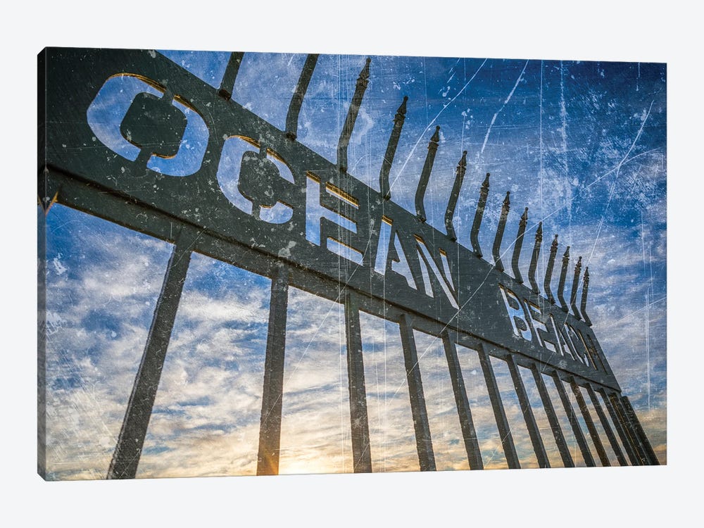 Vintage Texture Ocean Beach Pier Sign by Joseph S. Giacalone 1-piece Canvas Art
