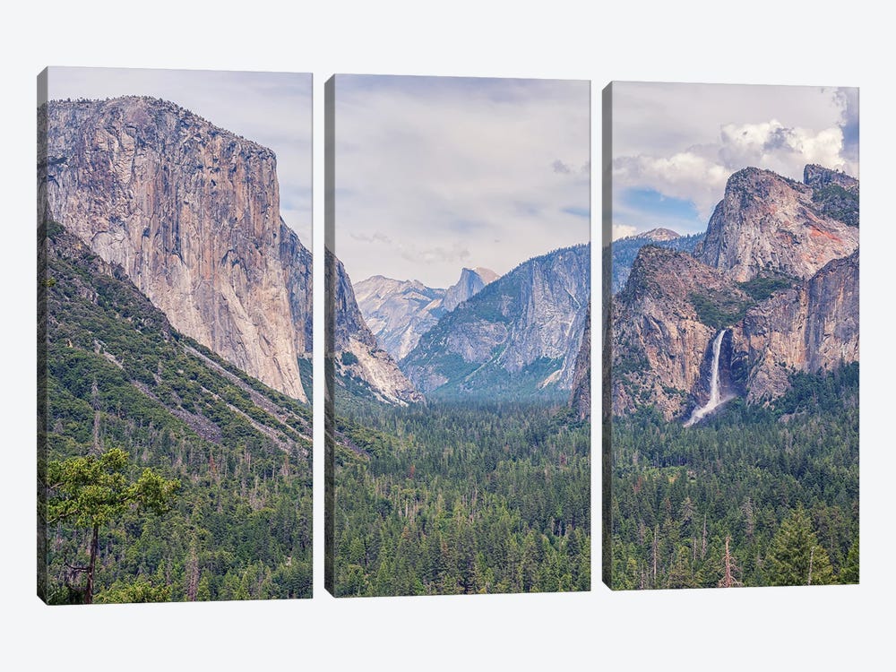 The Classic Tunnel View At Yosemite Valley by Joseph S. Giacalone 3-piece Canvas Art