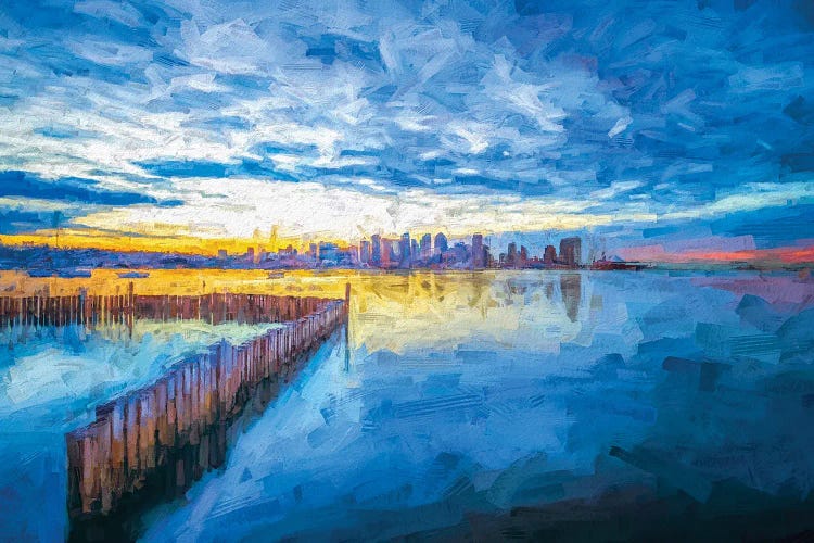 San Diego Harbor Blue And Gold by Joseph S. Giacalone wall art