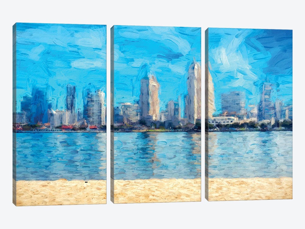 San Diego Skyline Blues by Joseph S. Giacalone 3-piece Canvas Print