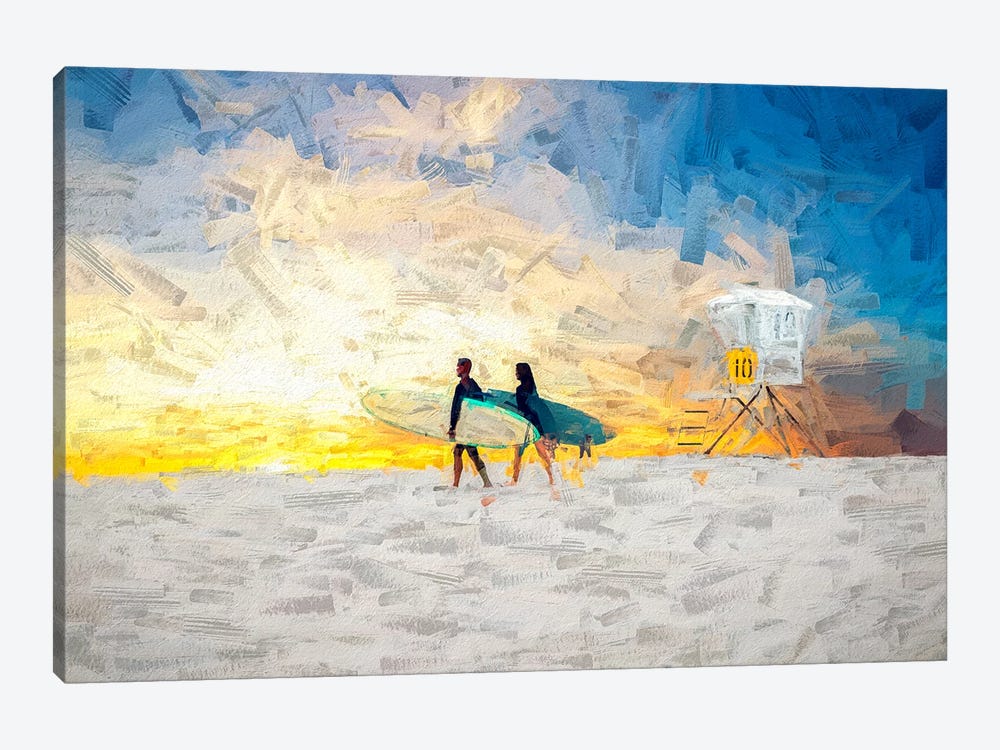 Surfers At Sunset San Diego California by Joseph S. Giacalone 1-piece Canvas Art Print