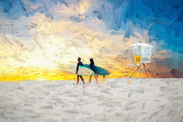 San Diego: Surfers At Sunset San Diego California by Joseph S. Giacalone