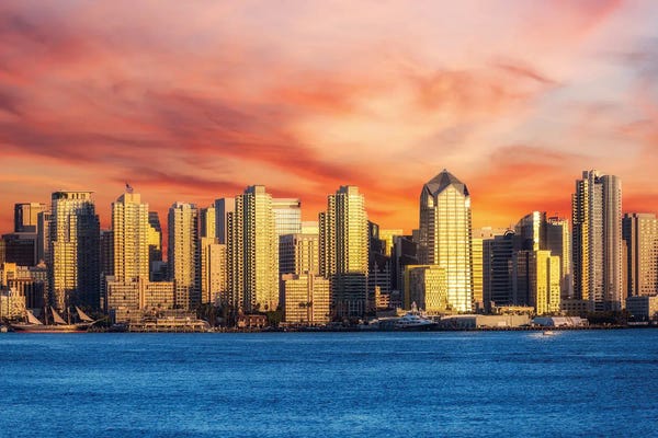 San Diego Skylines: San Diego Skyline - Sunset Sky by Joseph S. Giacalone
