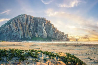 Morro Rock Majesty - Sunset Sky by Joseph S. Giacalone framed canvas print