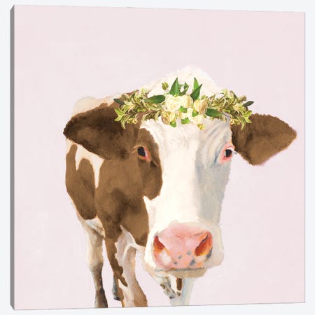 Floral Crown Cow Canvas Print #JGN31} by Jenny Green Canvas Art