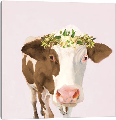Floral Crown Cow Canvas Art Print
