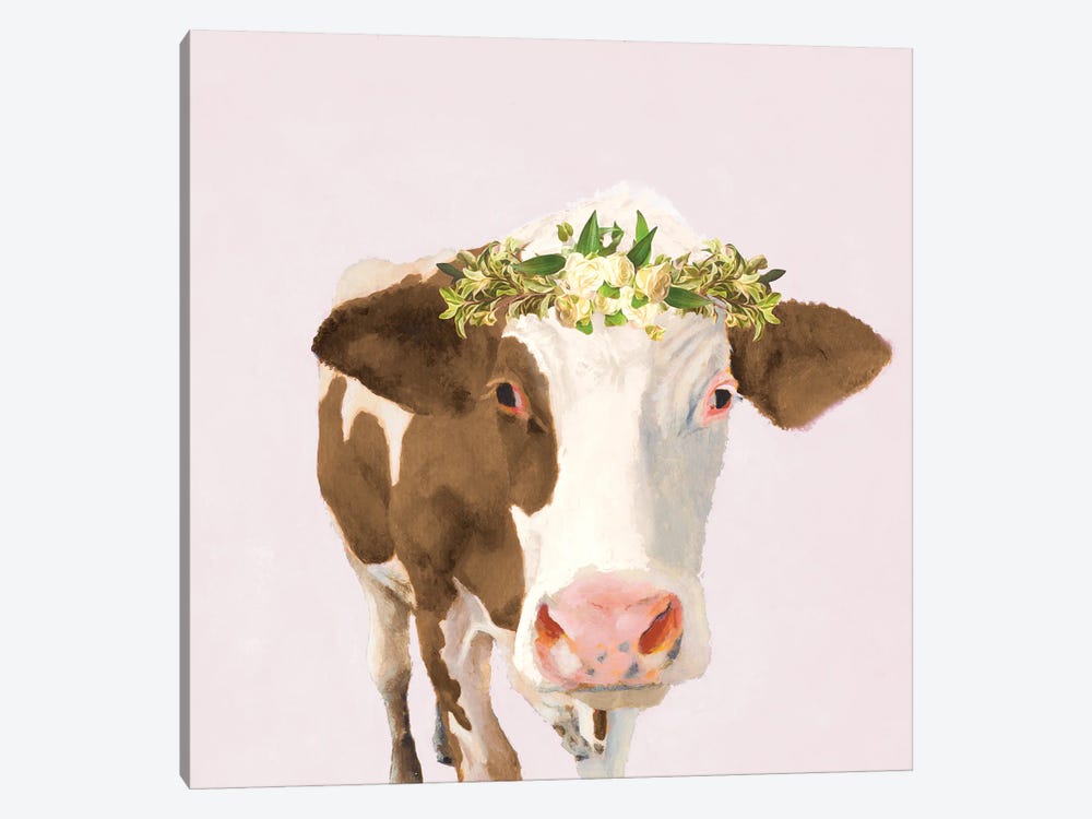 Floral Crown Cow by Jenny Green 1-piece Canvas Wall Art
