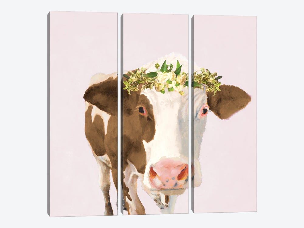Floral Crown Cow by Jenny Green 3-piece Canvas Artwork