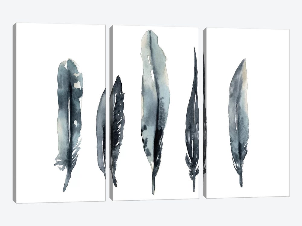Indigo Feathers I by Jennifer Goldberger 3-piece Canvas Artwork