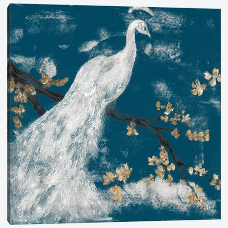 White Peacock on Indigo I Canvas Print #JGO1148} by Jennifer Goldberger Canvas Artwork