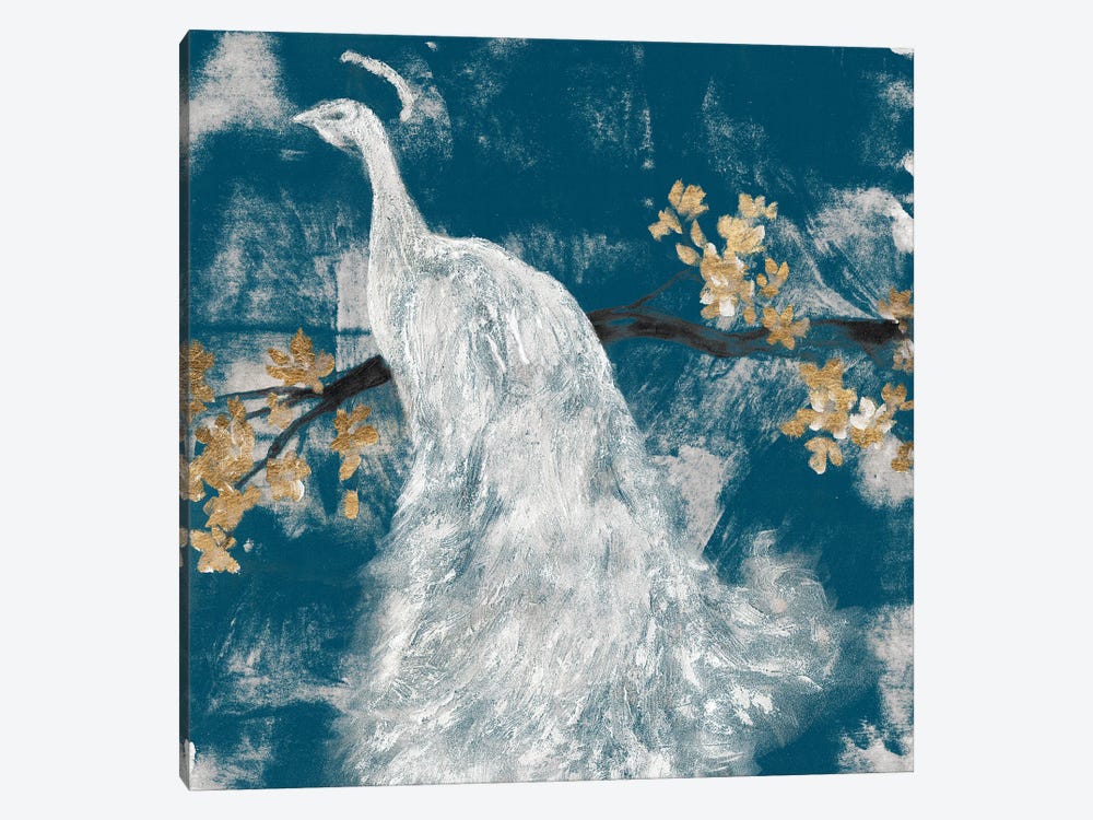 White Peacock on Indigo II 1-piece Art Print