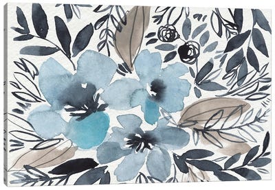 Blue & Paynes Blooms II Canvas Art Print - Black, White & Blue Art