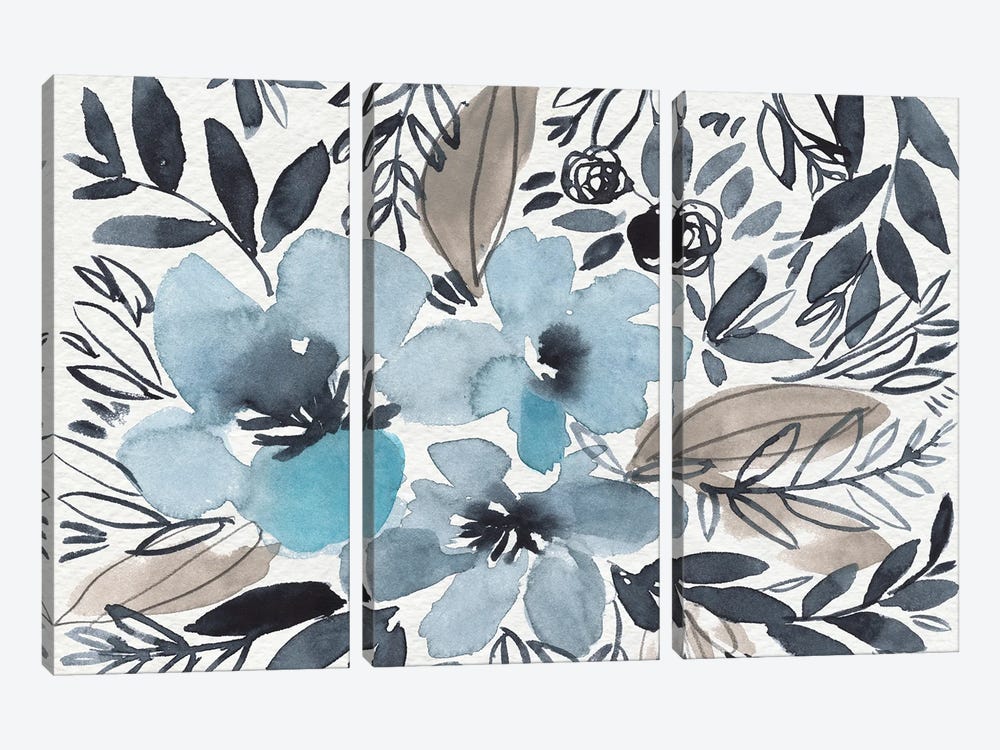 Blue & Paynes Blooms II by Jennifer Goldberger 3-piece Canvas Art