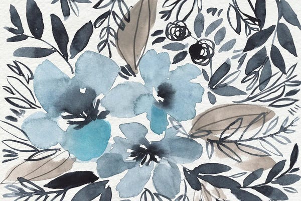 Black & White & Blue: Blue & Paynes Blooms II by Jennifer Goldberger