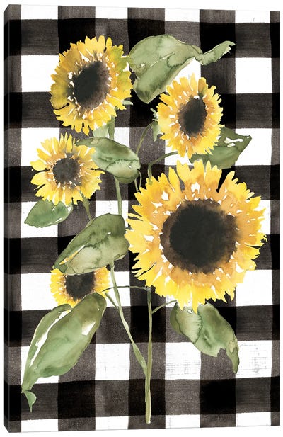 Buffalo Check Sunflower I Canvas Art Print - Black, White & Yellow Art