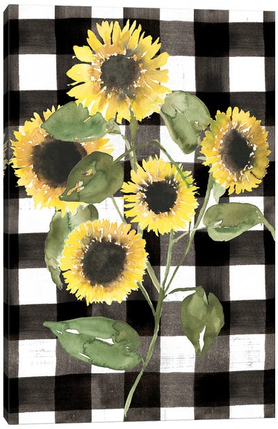 Buffalo Check Sunflower II Canvas Art Print - Black, White & Yellow Art