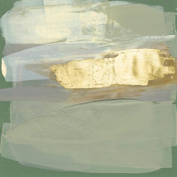 Minimalist Paintings: Sage & Gold Swipe II by Jennifer Goldberger