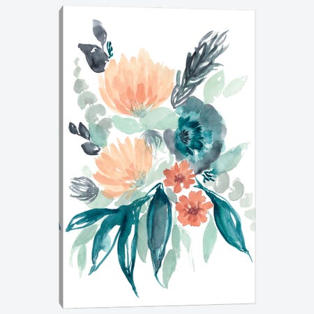 Teal & Peach Bouquet I Canvas Print #JGO1408} by Jennifer Goldberger Art Print