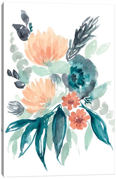 Teal & Peach Bouquet I Canvas Art Print - Jennifer Goldberger