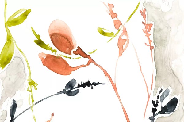 Watercolor Flowers: Coral & Navy I by Jennifer Goldberger