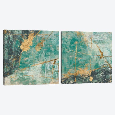 Teal Lace Diptych Canvas Print Set #JGO2HSET005} by Jennifer Goldberger Canvas Artwork